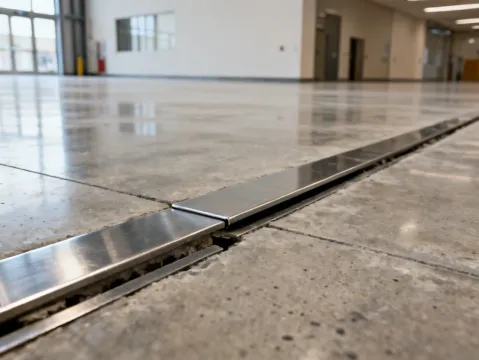 Construction Specialties expansion joint cover system in commercial building floor